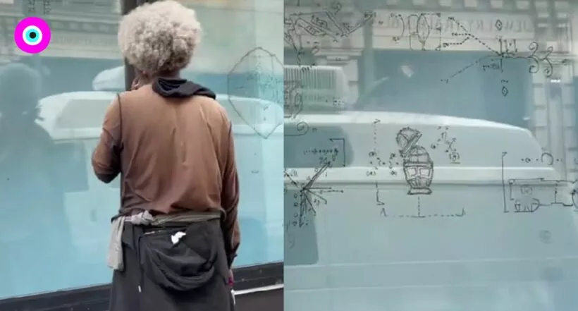 Habitante de calle dibujo las instrucciones para crear una máquina del tiempo