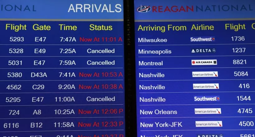 Lista de vuelos cancelados y retrasados en el aeropuerto Ronald Reagan de Washington por caída de NOTAM
