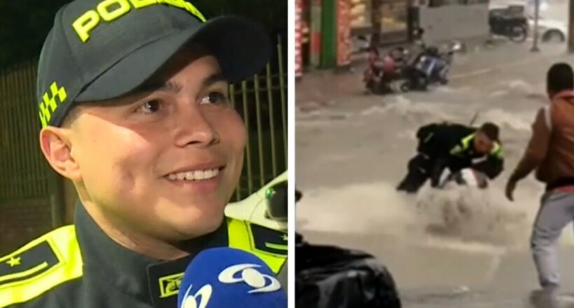 Habla policía héroe que salvó a joven arrastrada por arroyo en Bogotá: impresionantes imágenes