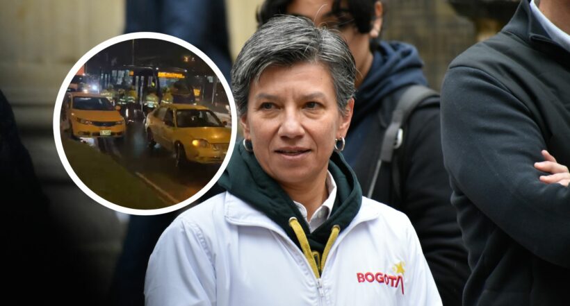 Fotos de bloqueo de taxistas en Bogotá y de Claudia López, en nota de bloqueo de taxistas en El Dorado: Claudia López señaló a culpable por los hechos