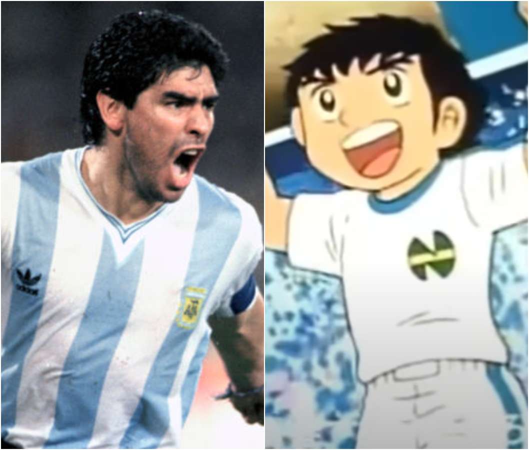 Fotos de Diego Maradona y Oliver Atom, en nota de Futbolistas reales en Supercampeones, con Diego Maradona y más jugadores (fotos)