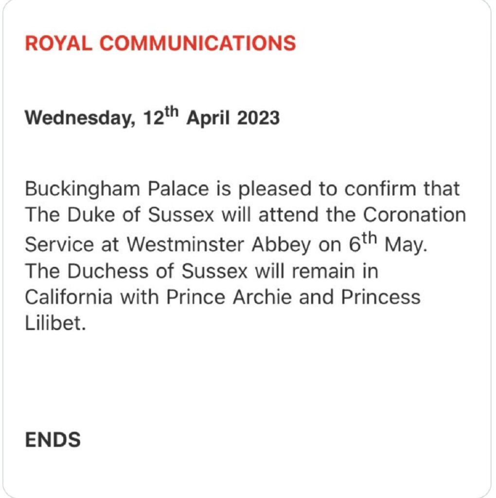 Comunicado Palacio de Buckingham