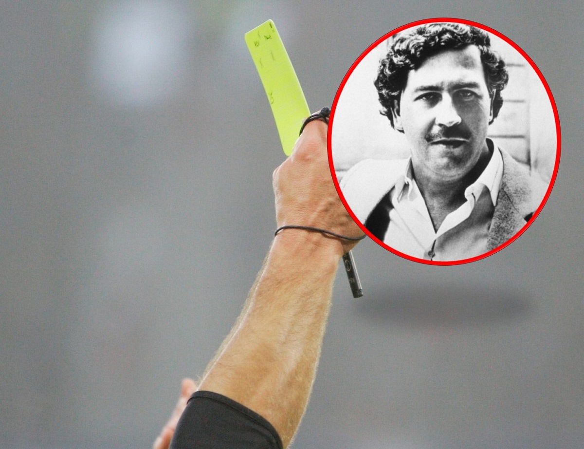 Imagen de referencia de árbitro y foto de Pablo Escobar, en nota sobre que el extinto narco mató a tío de central que pitará final entre Nacional y Millonarios