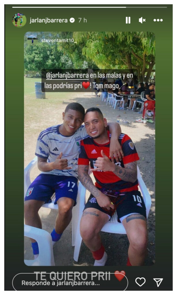 Jarlan Barrera reapareció después de fallar penalti con Nacional/ Instagram @jarlanjbarrera