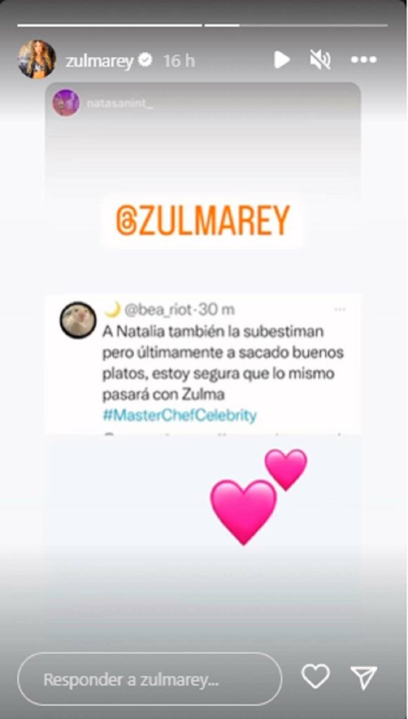 Publicación de Zulma Rey sobre su papel en 'Masterchef'/ Instagram @zulmarey