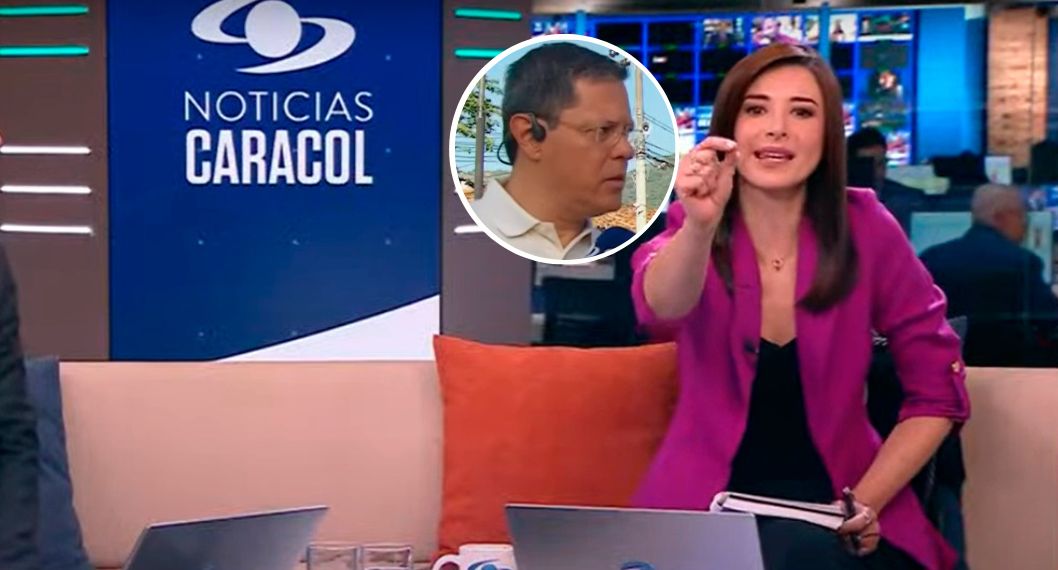 Fotos de Alejandra Giraldo y de Juan Roberto Vargas, en nota de que la presentadora paró en vivo en Noticias Caracol a su jefe.