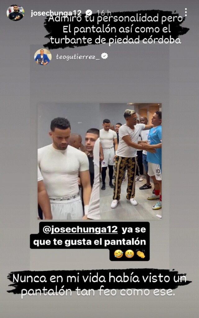 José Luis Chunga observando el pantalón de 'Teo'. Foto: Instagram @Teogutierrez_