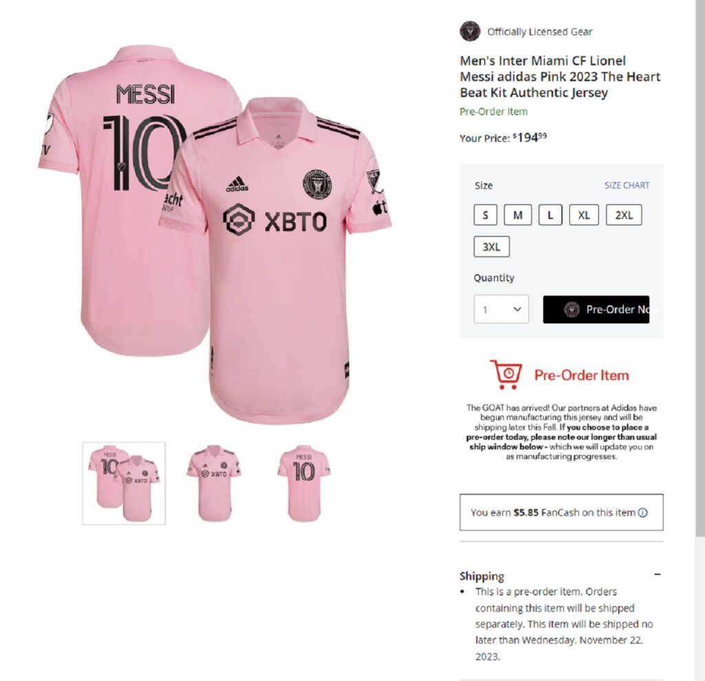 195 dólares cuesta la camiseta de Messi de la MLS. / Captura de pantalla. 