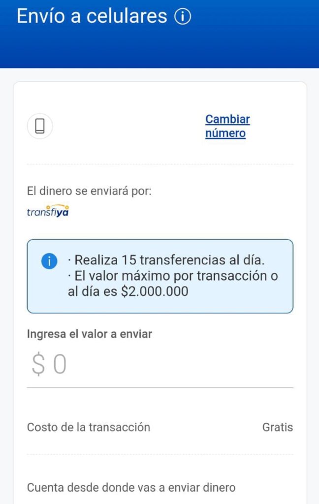 Captura de pantalla de la aplicación del Banco de Bogotá