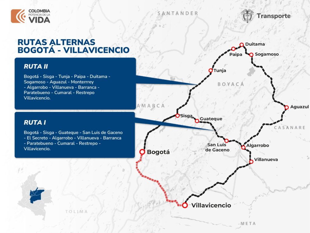 Esta es las vías que pueden usar las personas que deben ir de Bogotá a Villavicencio.