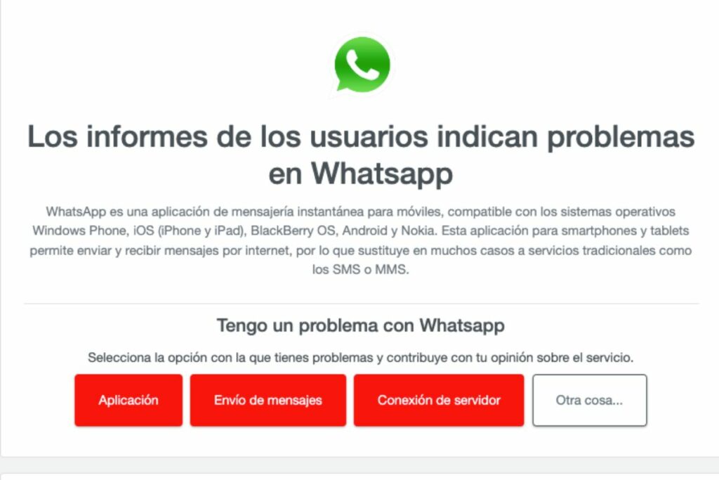 Caída de WhatsApp reportada en redes