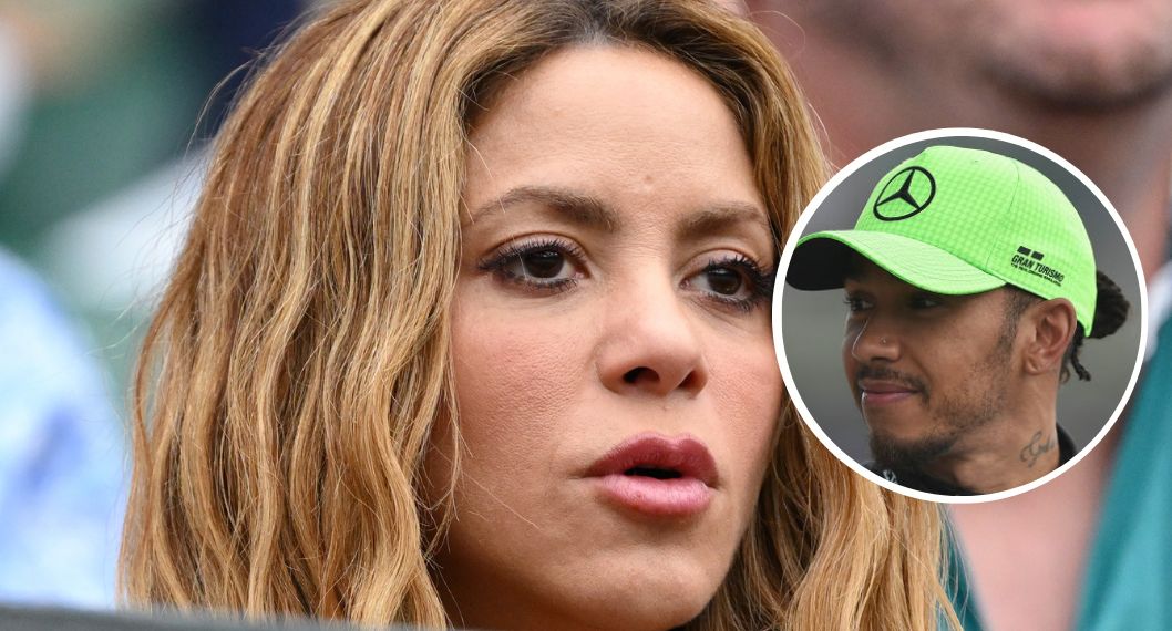 Fotos de Shakira y Lewis Hamilton, en nota de que en España dicen que ella busca mentir a costa del piloto y que él está molesto.