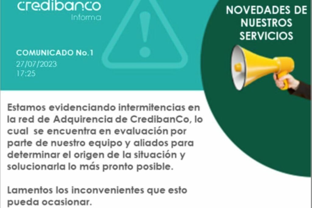 Servicio de Credibanco para pagos en Colombia presenta fallos hoy