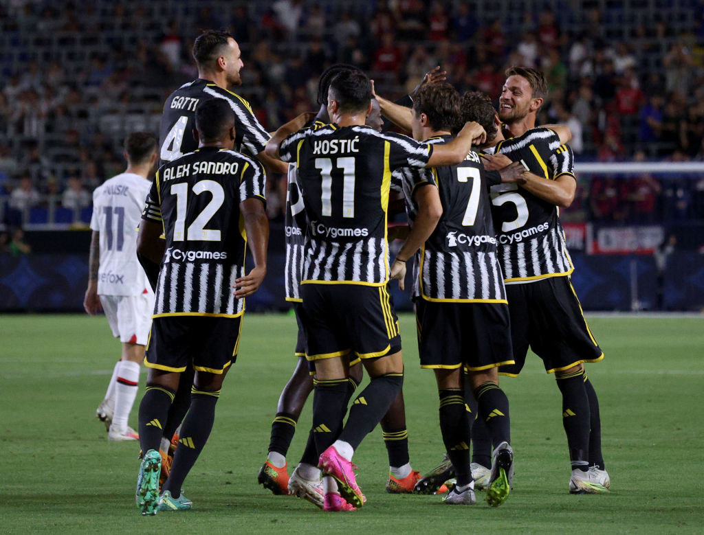 Juventus en un partido amistoso contra el Milan en California. El cuadro de Turín no podrá jugar la Conference League por orden de la Uefa