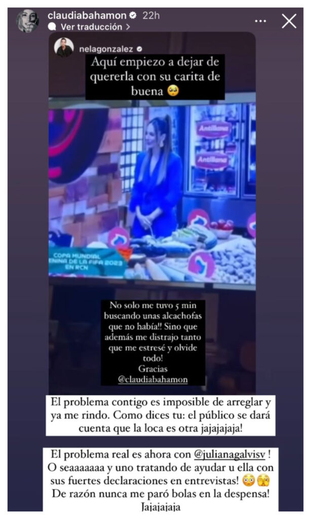 Claudia Bahamón contó "problema" con 'Nela' en 'Masterchef'/Foto: Instagram @claudiabahamon