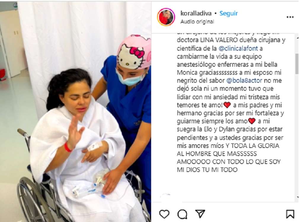 Así quedó Koral Costa luego de su cirugía/ Instagram @koralladiva