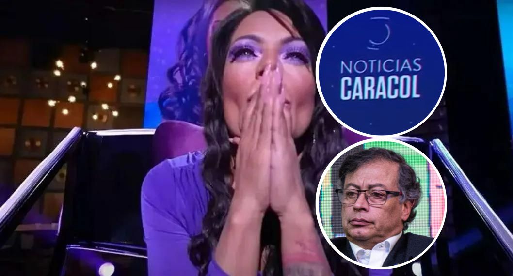 Fotos de Marbelle, Noticias Caracol y Gustavo Petro, en nota de que la cantante se paró con el noticiero por respuesta a críticas del presidente.