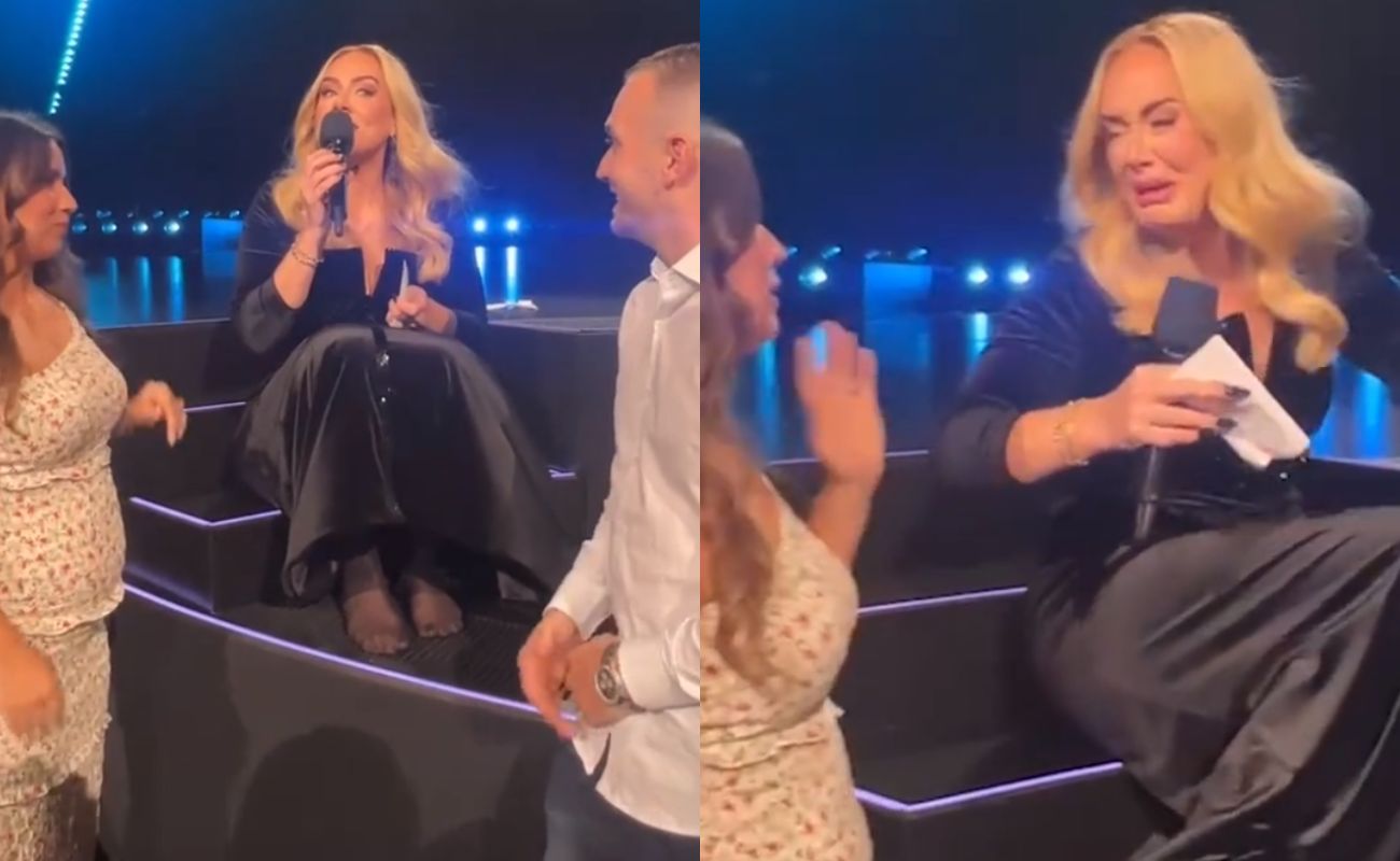 Adele lloró en pleno concierto en Las Vegas cuando una pareja le pidió a la cantante que revelará el género del bebe que están esperando.