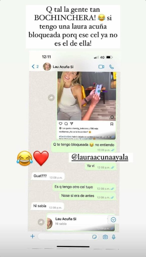 Por qué Carolina Soto tiene bloqueado contacto de Laura Acuña en WhatsApp. /Instagram @caritosotooficial