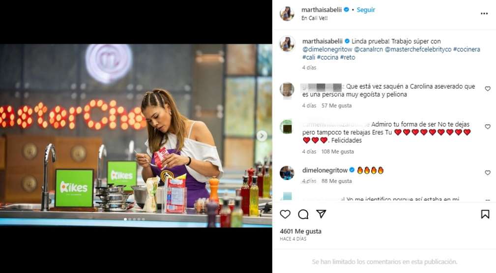 Decisión que tomó Martha Isabel Bolaños, 'la Pupuchurra', fuera de 'Masterchef'./ Instagram @marthaisabelii