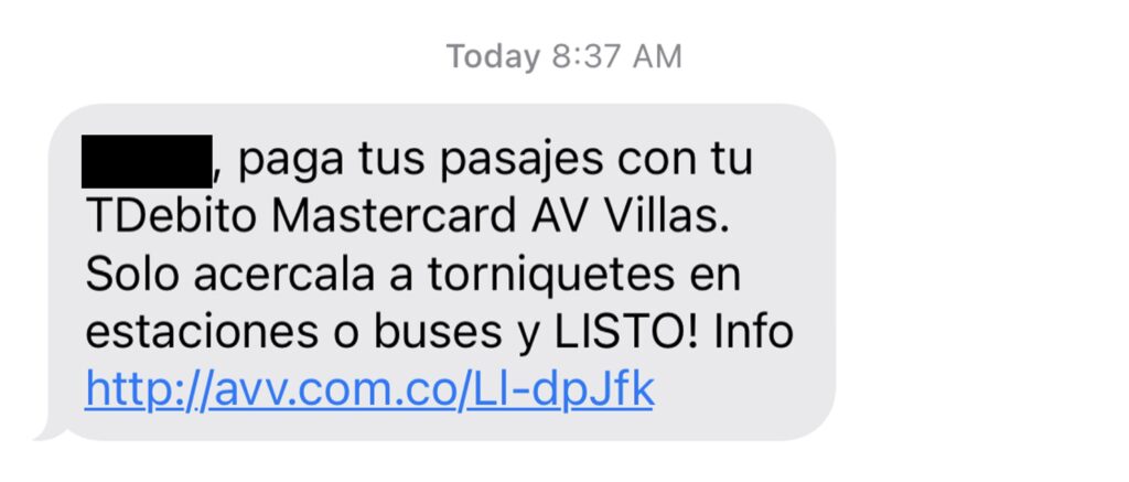 Banco Av Villas le permitirá a sus usuarios pagar los buses y Transmilenio con tarjeta débito. / Captura de pantalla.