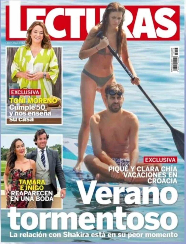 Foto de portada de 'Lecturas' con Clara Chía con Gerard Piqué, parecida a Shakira./ Twitter @@Seram110
