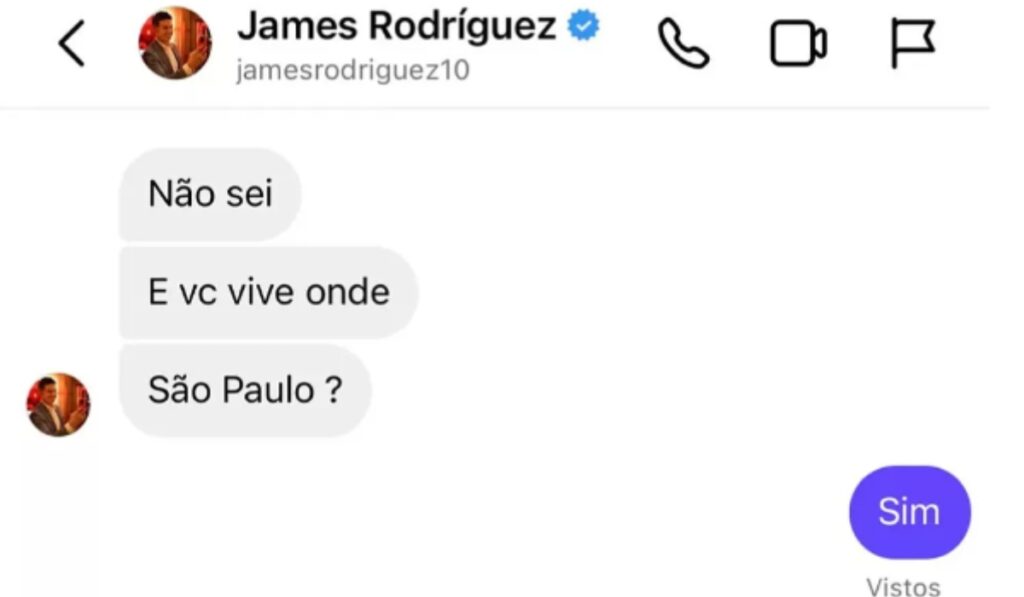 Chat de James Rodríguez con Fernanda Ramos/Foto: Marca - Revista Quem