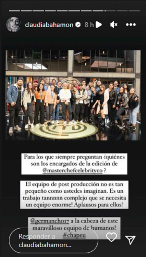Foto de equipo de post producción de 'Masterchef' en Colombia. / Instagram @claudiabahamon