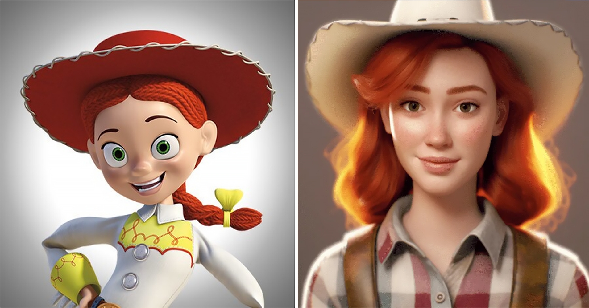 Jesse de Toy Story y la interpretación hecha por la IA / Créditos: Especial y HoyCripto