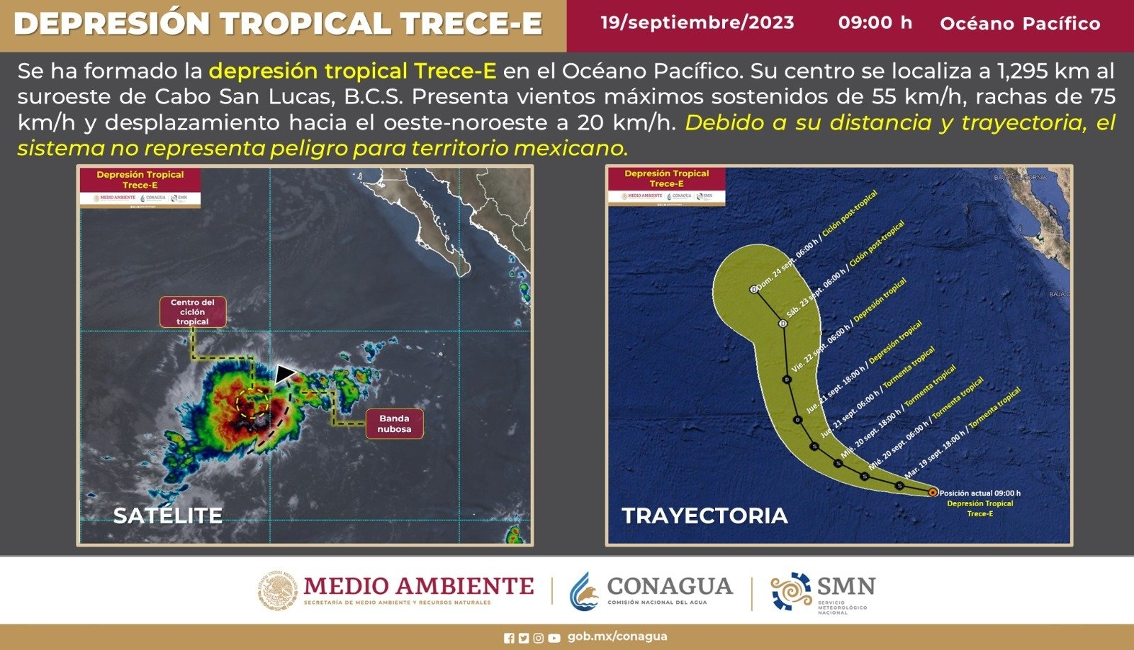 Información de la Depresión Tropical Trece-E / Créditos: X / @conagua_clima