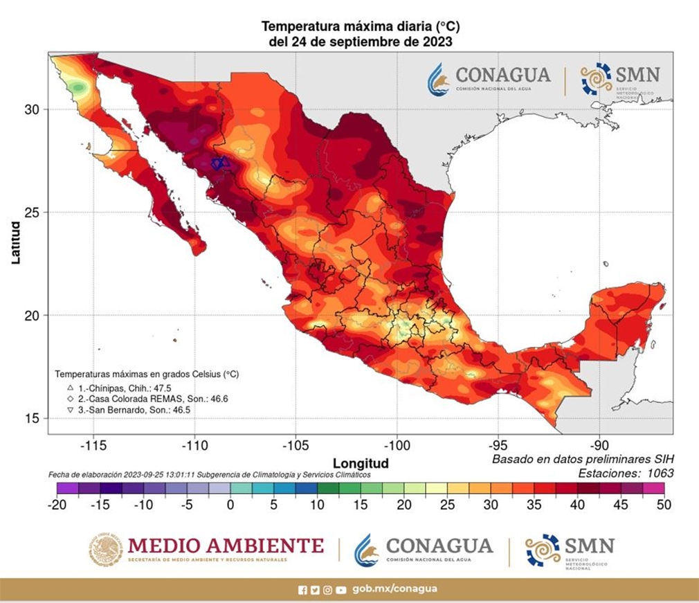 Mapa térmico del país con las temperaturas del domingo 24 de septiembre / Créditos: SMN México