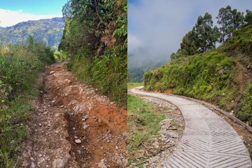 Antes y después de la bicimotorruta en Vereda Cañas, Caramanta, Antioquia