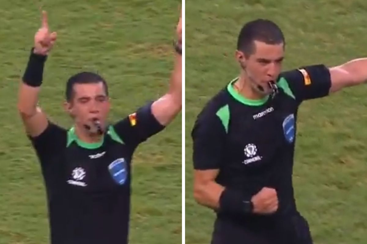 Andrés rojas durante el pitazo final del partido entre Corinthians y Fortaleza.