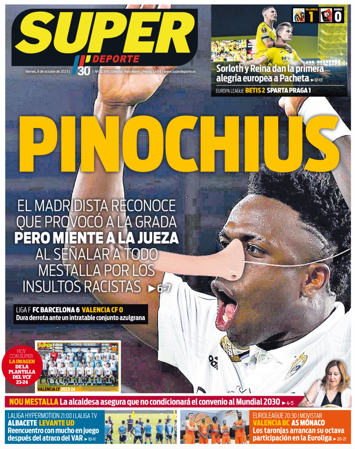 'Pinochius': La polémica portada de un diario español a Vinicius Jr.