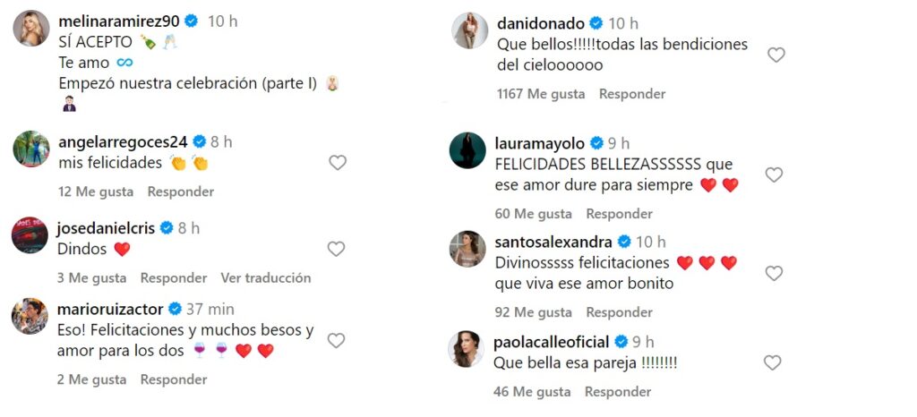 Mensajes de Daniela Donado y otros famosos por matrimonio de Melina Ramírez y Juan Manuel Mendoza. | Captura de pantalla Instagram melinaramirez90.