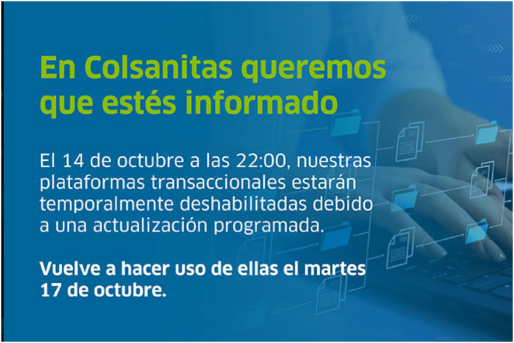 Colsanitas avisa servicio que no tendrá por 2 días. Foto: web oficial.