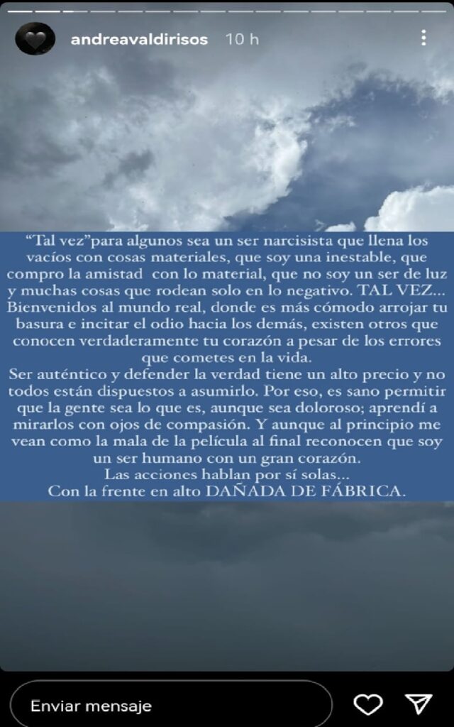 Foto: historias de Instagram @andreavaldirisos