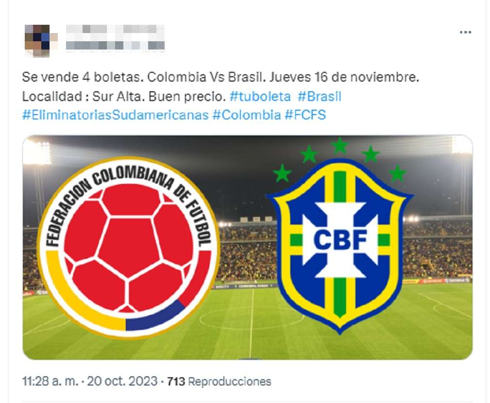 Reventa de boletas Colombia vs. Brasil -1