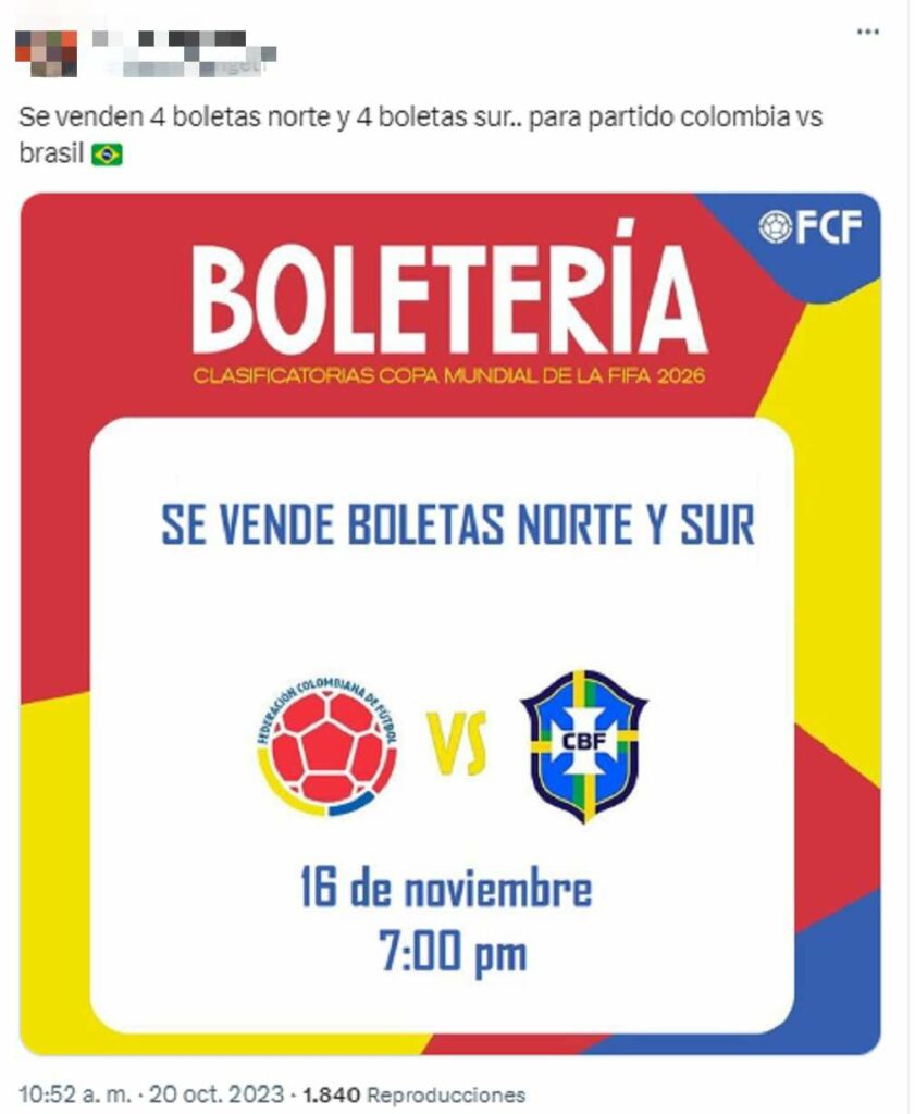Reventa de boletas Colombia vs. Brasil -4
