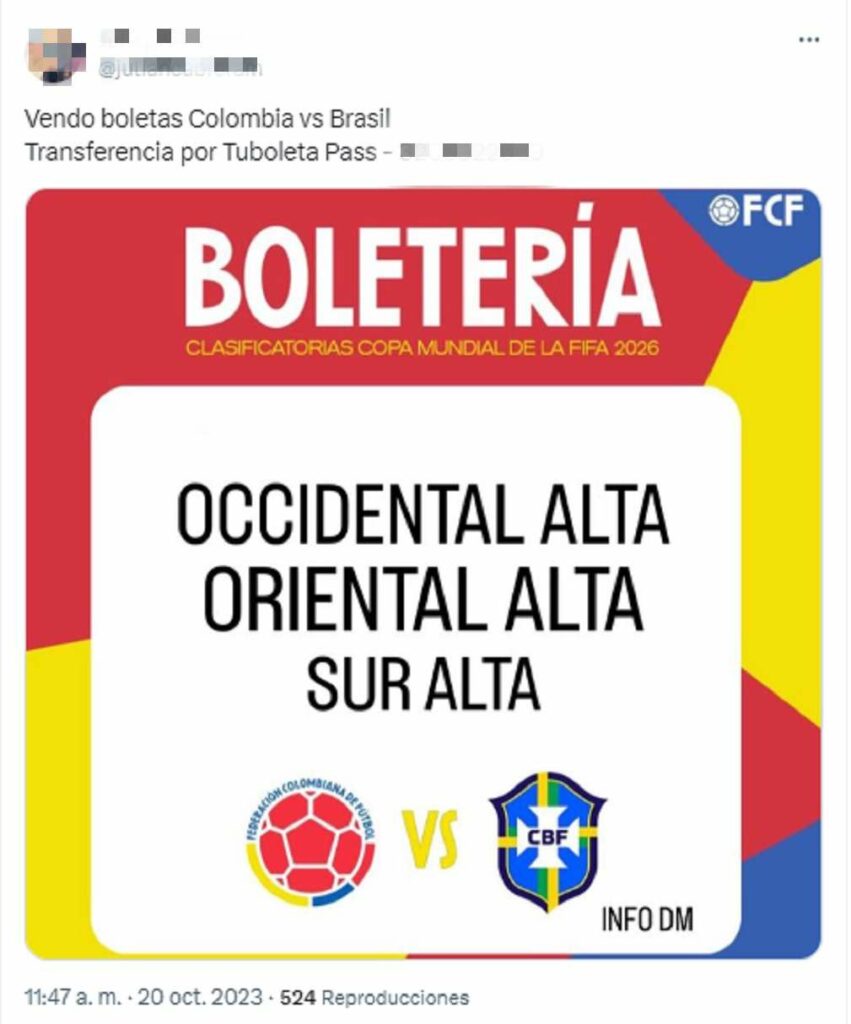 Reventa de boletas Colombia vs. Brasil -5