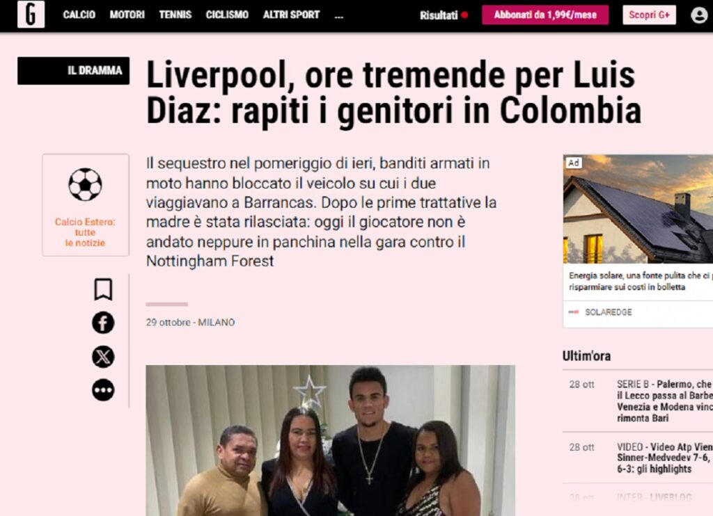 Captura de pantalla de Gazzetta dello Sport