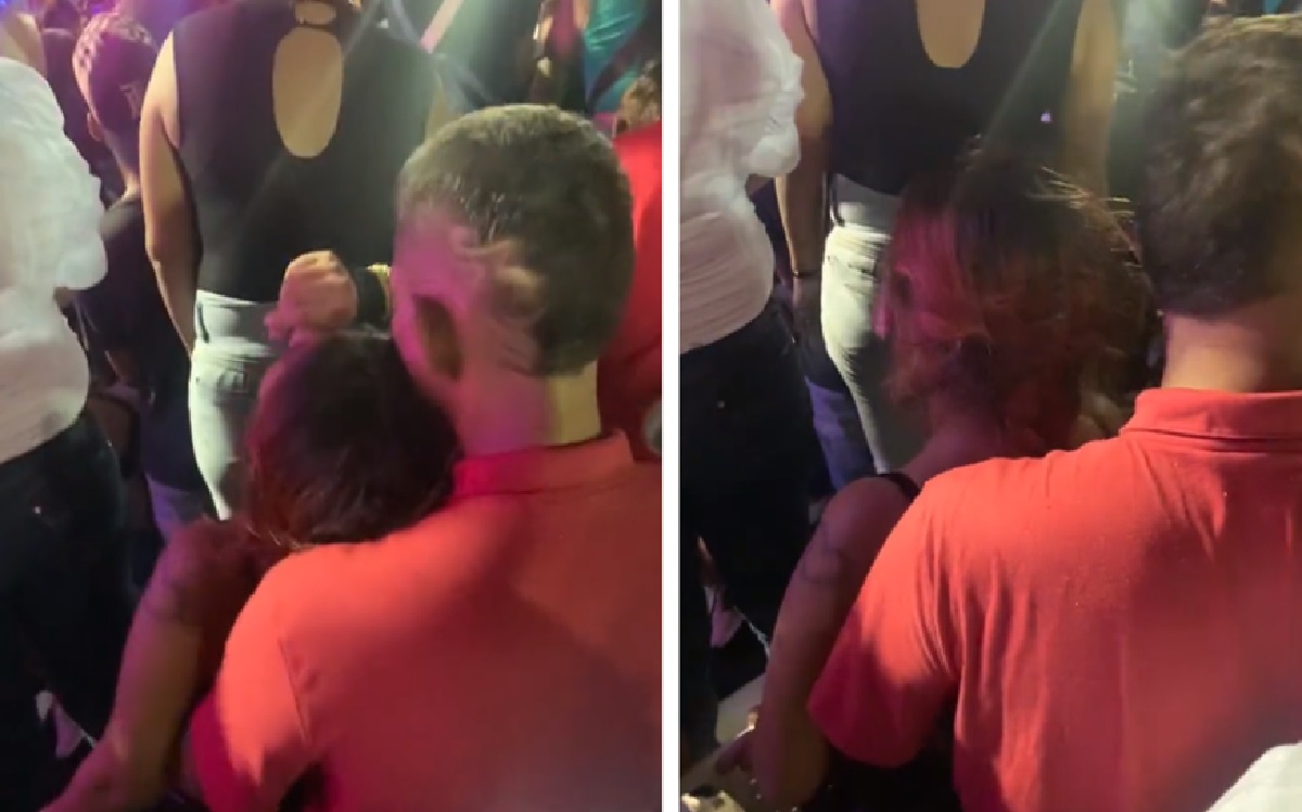 Mujer abrazada por un hombre cantó a todo pulmón tema infiel de Nelson Velásquez.