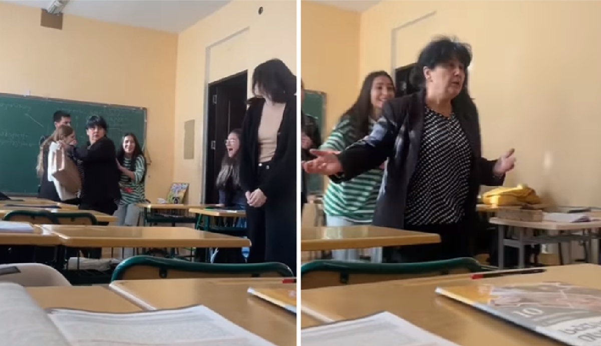 Alumnos armaron falsa pelea en el salón para darle sorpresa de cumpleaños a su profesora.