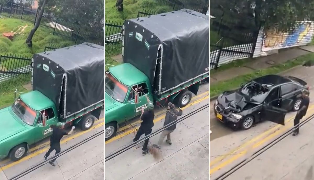 Borrachos en BMW estrellaron camión y agredieron a chofer exigiéndole pago en Bogotá: video viral y qué pasó.