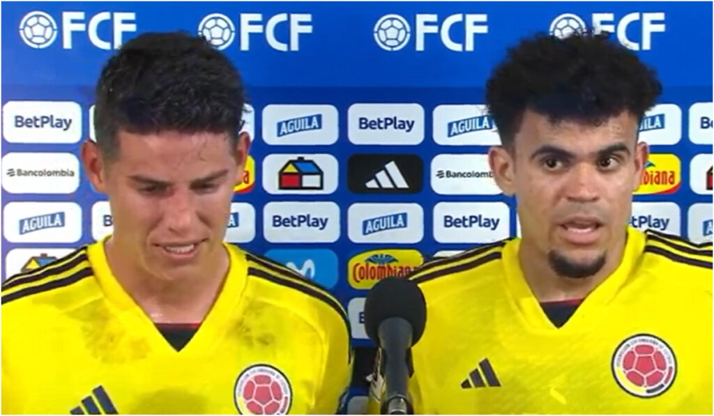 James Rodríguez y Luis Díaz, en atención a medios con Selección Colombia/Foto: transmisión Caracol TV.