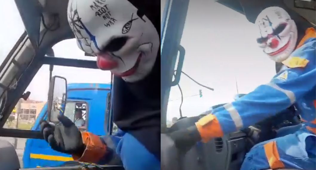 Encapuchado con máscara de payaso que se robó un bus del SITP en el sur de Bogotá. Lo chocó contra camioneta luego de manejarlo