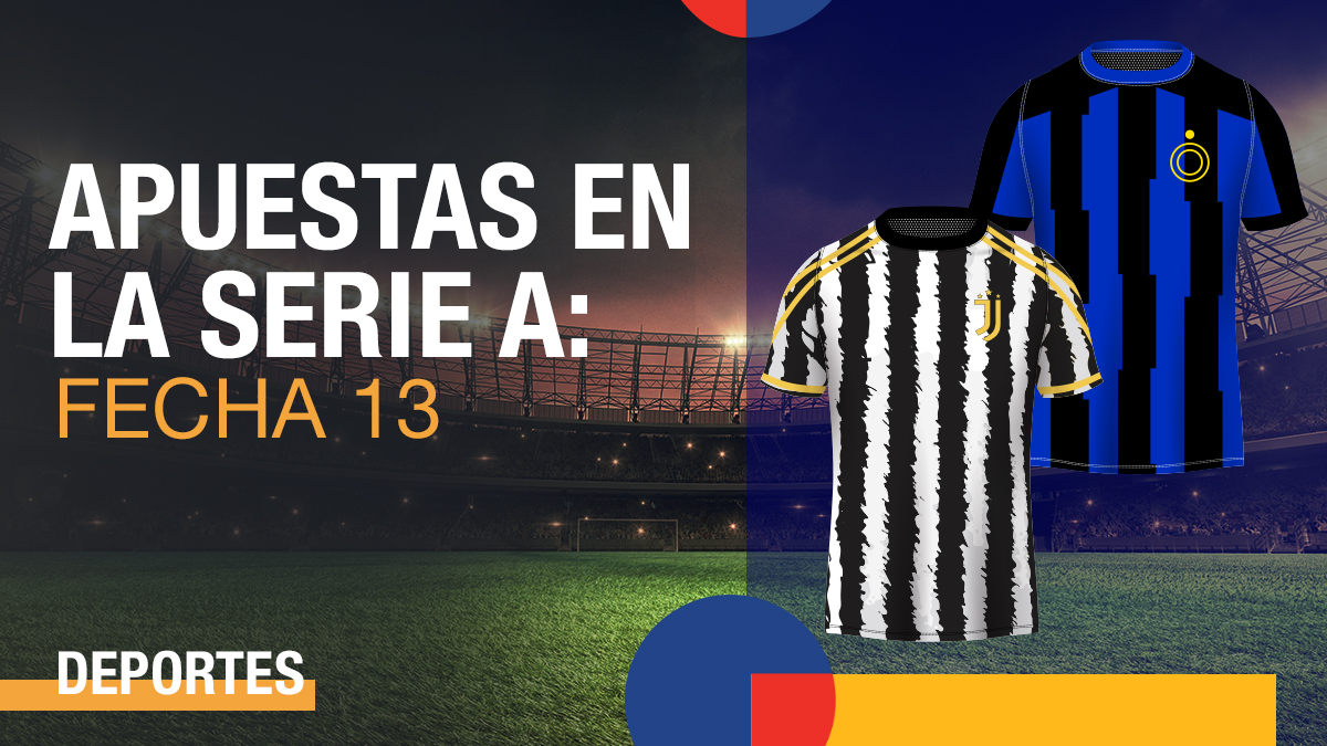Camisetas del Inter de Milán y de la Juventus al lado de una frase incitando a las apuestas deportivas con un estadio vacío de fondo