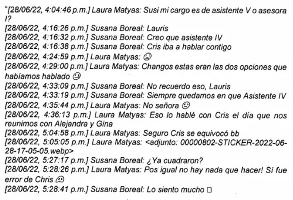 Chat entre Laura Matyas y Susana Boreal / Procuraduría