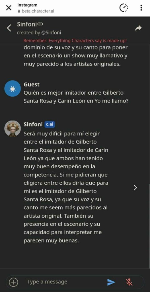 Quién es mejor en 'Yo me llamo' entre Gilberto Santa Rosa y Carin León./ https://beta.character.ai/