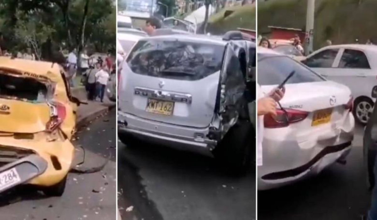 Pereira: video del accidente en que bus se llevó carros y moto por delante